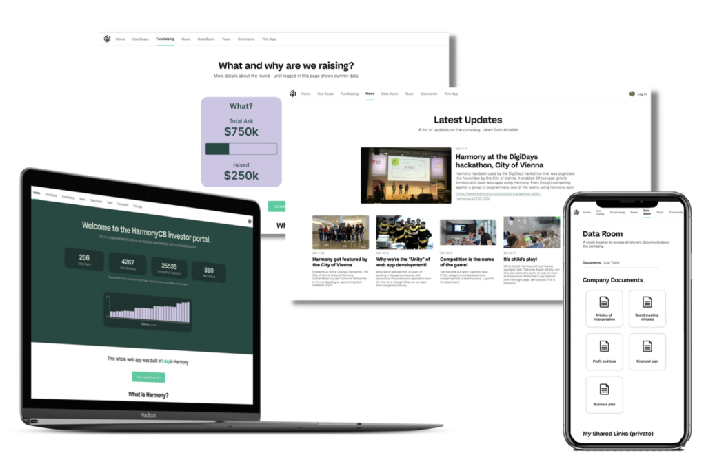 Harmony investor portal template for startups