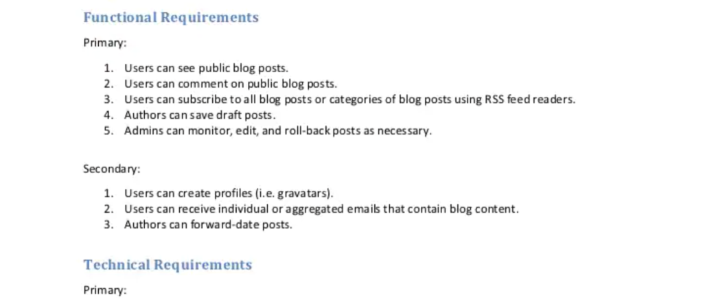 software project requirements